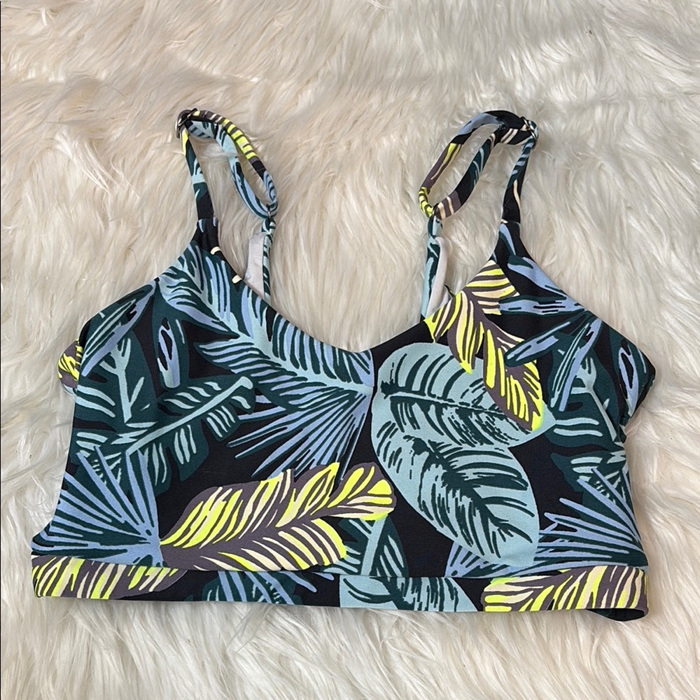 Maaji Tropical Leaf Sports Bra in Black, Blue & Yellow